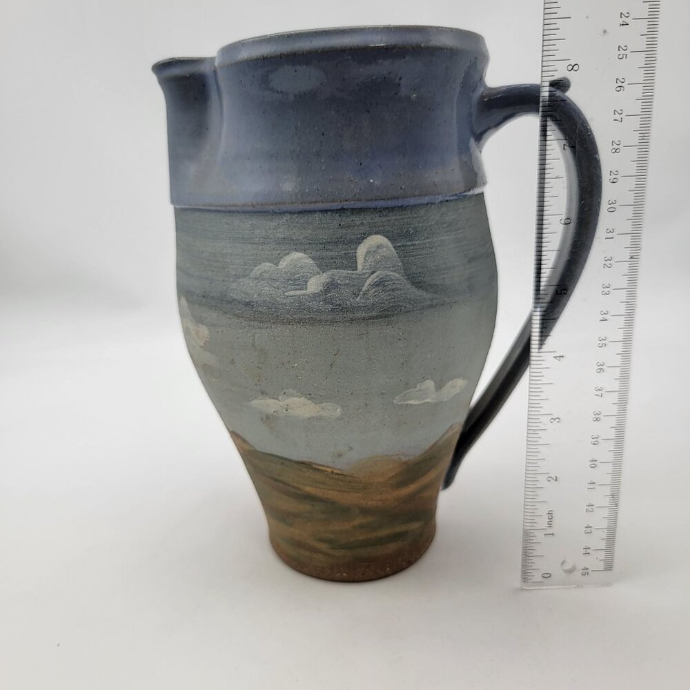 Vintage Handcrafted Pottery Pitcher With Scenic Landscape Design Signed G Tyson - Picture 8 of 8
